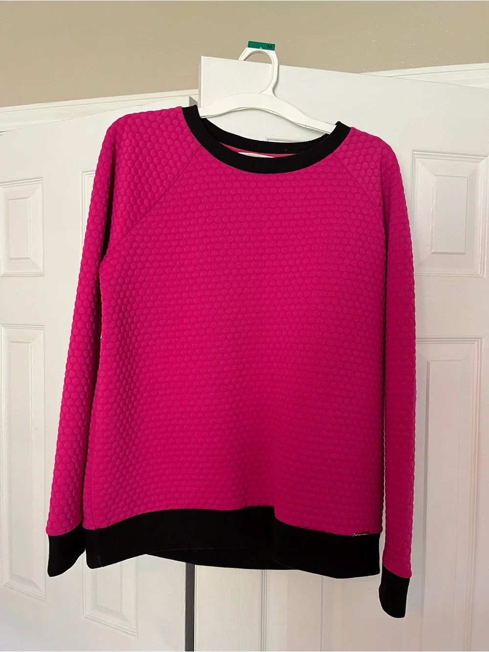 Michael Kors Hot Pink Quilted Sweatshirt with Black Trim